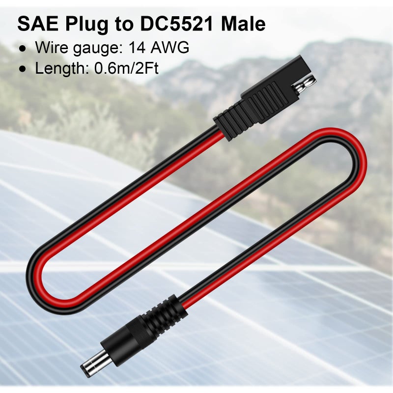 iGreely SAE Plug to DC 5.5mm x 2.1mm Male 14AWG 2ft/60cm Adapters Cables with SAE Polarity Reverse Adapter for Automotive, RV, Solar Panel - Image 2